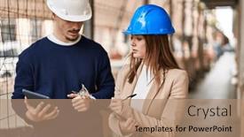  Presentation with architects - Theme enhanced with mand-and-woman-architects-using background and a coral colored foreground