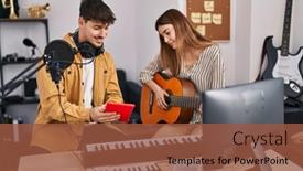  Presentation with classical music - PPT theme with mand-and-woman-musicians-playing background and a tawny brown colored foreground