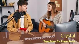  Presentation with classical music - Slide set with mand-and-woman-musicians-playing background and a tawny brown colored foreground