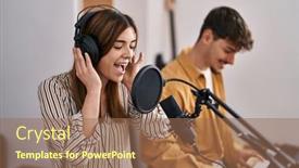  Presentation with piano keyboard - Presentation theme consisting of mand-and-woman-musicians-singing background and a coral colored foreground