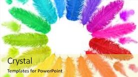  Presentation with mandala - Slide set enhanced with mandala - multicolored feathers on white background background and a yellow colored foreground