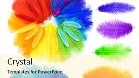  Presentation with carnival - Audience pleasing PPT theme consisting of mandala - multicolored feathers on white background backdrop and a blonde colored foreground