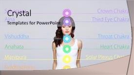 Presentation with chakra - Colorful presentation design enhanced with mandala - woman meditating in lotus position backdrop and a sky blue colored foreground
