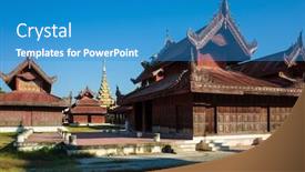  Presentation with royal - PPT layouts featuring mandalay-royal-palace-wooden-carved background and a teal colored foreground