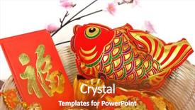  Presentation with chinese new year - PPT theme consisting of mandarim fish - greeting for chinese new year background and a crimson colored foreground