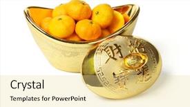  Presentation with mandarin oranges - Presentation theme with class participation - many dark yellow chairs arranged background and a tawny brown colored foreground.