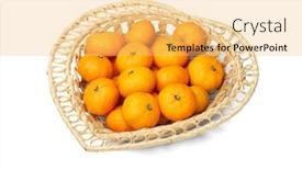  Presentation with mandarin oranges - Colorful PPT theme enhanced with mandarin oranges in heart shaped basket on white background backdrop and a yellow colored foreground