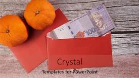  Presentation with elders - Audience pleasing theme consisting of mandarine-oranges-and-red-packet backdrop and a red colored foreground