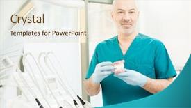  Presentation with odontology teeth mode - PPT layouts consisting of mandibe - professional dentist in uniform showing background and a sky blue colored foreground
