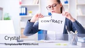  Presentation with contract act - Slide deck consisting of businesswoman tearing apart her contract background and a light blue colored foreground