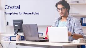  Presentation with child specialist - Presentation design featuring business recovery - it specialist working background and a sky blue colored foreground