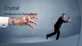  Presentation with running - Amazing presentation theme having proportion - young miniature businessman running backdrop and a light blue colored foreground