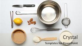  Presentation with kitchen utensils - Theme having bakery menu - food ingredients and kitchen utensils background and a lemonade colored foreground