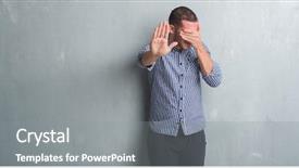  Presentation with grey - Colorful slide set enhanced with mangers - young caucasian man over grey backdrop and a  colored foreground