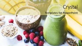  Presentation with healthy eating - Presentation theme enhanced with smoothie with fruits berries oat background and a yellow colored foreground