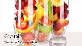  Presentation with fresh fruits salad on white - Slide deck enhanced with glasses of berries and fruits background and a lemonade colored foreground