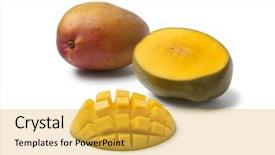  Presentation with coconut shell fresh whole - PPT theme with mangifera - whole and half mango background and a yellow colored foreground