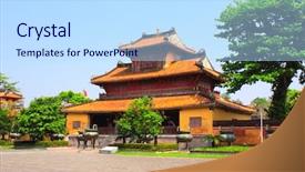  Presentation with world heritage - Colorful slides enhanced with manging - ancient pavilion in imperial minh backdrop and a sky blue colored foreground