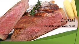  Presentation with steak - Presentation theme consisting of manging - rare sirloin steak meal background and a  colored foreground