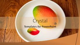  Presentation with mango - Slide set having mango-cake-on-the-white background and a coral colored foreground