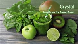  Presentation with fruit and herbs - Presentation theme with mango drink - green healthy juice with fruits background and a tawny brown colored foreground