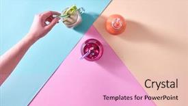  Presentation with juices - Audience pleasing theme consisting of mango drink - top view of juices smoothie backdrop and a lavender colored foreground