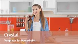  Presentation with young woman diagnosis of sti - Theme featuring mango drink - young beautiful woman in kitchen background and a coral colored foreground