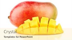  Presentation with mango fruit - Beautiful slide set featuring mango-exotic-fruit-with-half backdrop and a yellow colored foreground