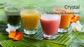  Presentation with green leaves - Presentation design consisting of mango flower - assortment of fresh tropical fruits background and a mint green colored foreground