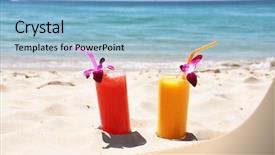  Presentation with tropical fruit - Amazing PPT theme having mango flower - pair of fruit shakes backdrop and a light blue colored foreground