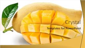  Presentation with mango fruit - PPT layouts having mango fruit and mango cubes isolated on a white background close-up picture background and a yellow colored foreground