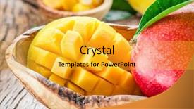 Presentation with mango fruit - Theme with mango fruit and mango cubes background and a gold colored foreground