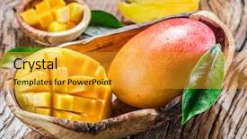  Presentation with mango fruit - Colorful presentation design enhanced with mango fruit and mango cubes backdrop and a gold colored foreground