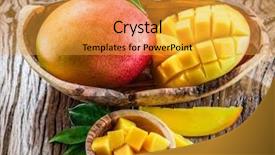  Presentation with mango - Audience pleasing PPT theme consisting of mango fruit and mango cubes backdrop and a gold colored foreground