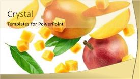  Presentation with mango fruit - Slide set having mango-fruit-and-mango-slices background and a yellow colored foreground