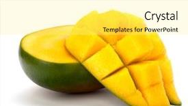  Presentation with mango fruit - Presentation theme consisting of fruit isolated on white background background and a blonde colored foreground