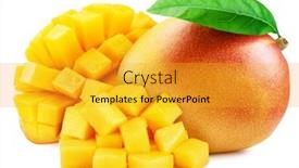  Presentation with mango fruit - PPT theme with mango-fruit-with-green-leaf background and a gold colored foreground