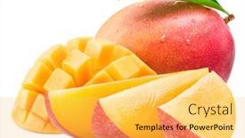  Presentation with mango - Colorful presentation design enhanced with mango-fruit-with-mango-cubes backdrop and a yellow colored foreground