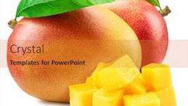  Presentation with fruits mango - PPT layouts having mango-fruits-with-green-leaf background and a gold colored foreground