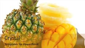  Presentation with fruits mango - Amazing PPT theme having mango juice - raw fruits on black plate backdrop and a gold colored foreground