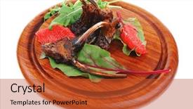  Presentation with white plate - PPT theme enhanced with mango leaf - main portion grilled ribs background and a red colored foreground