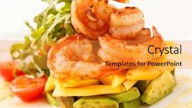  Presentation with salad packaging - PPT theme featuring mango leaf - salad with shrimps background and a gold colored foreground