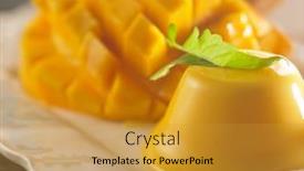  Presentation with white plate - Theme with mango-pudding-jelly-dessert background and a gold colored foreground