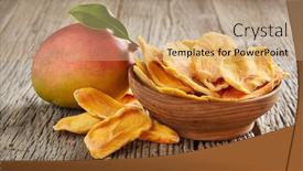 Presentation with mango - Theme having mango-slices-on-wooden-background background and a coral colored foreground
