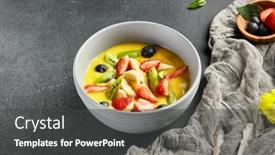  Presentation with fruits mango - Audience pleasing presentation consisting of mango-soup-with-fresh-berries backdrop and a dark gray colored foreground