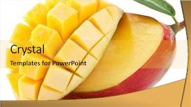 Presentation with mango - Slide deck having mango with mango slice isolated background and a yellow colored foreground