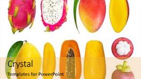  Presentation with mango fruit shake tropical - Colorful PPT theme enhanced with mangosteen - tropical fruits isolated backdrop and a gold colored foreground