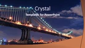  Presentation with new york night - PPT theme having manhattan bridge closeup over east river at night in new york city manhattan with lights and reflections background and a navy blue colored foreground