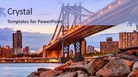  Presentation with taxi cabs new york city - PPT theme consisting of manhattan bridge spanning the east background and a light blue colored foreground