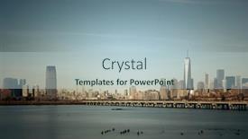  Presentation with manhattan - PPT theme having manhattan-downtown-skyline-with-skyscrapers background and a light blue colored foreground